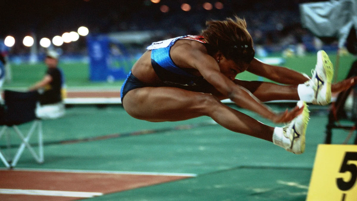 Long-jump takeoff — horizontal-jump mechanics.